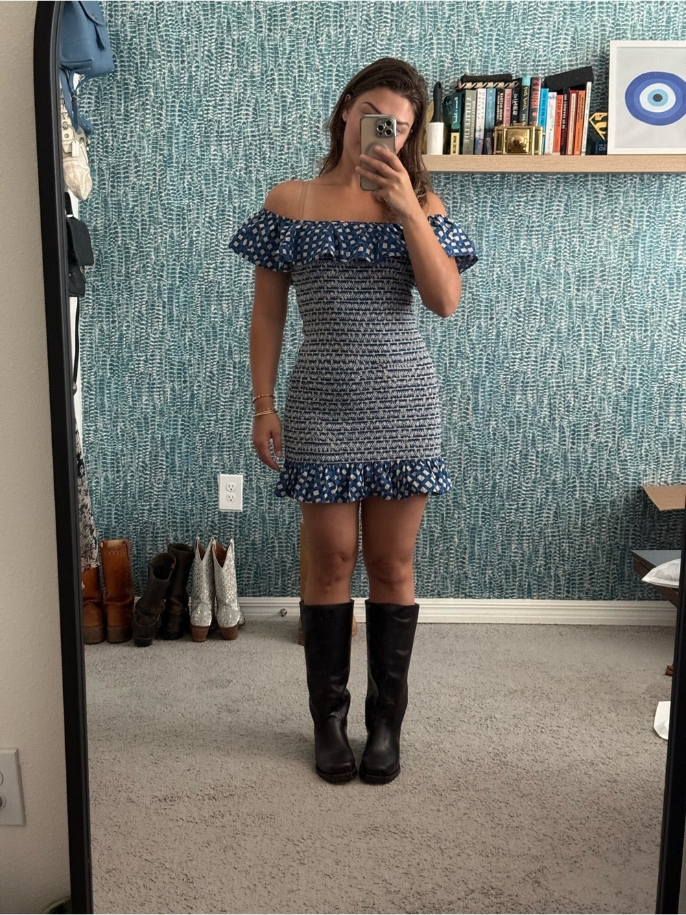 Corey Lynn Calter Anthropologie Off-The-Shoulder Smocked Dress - Picture 2 of 8